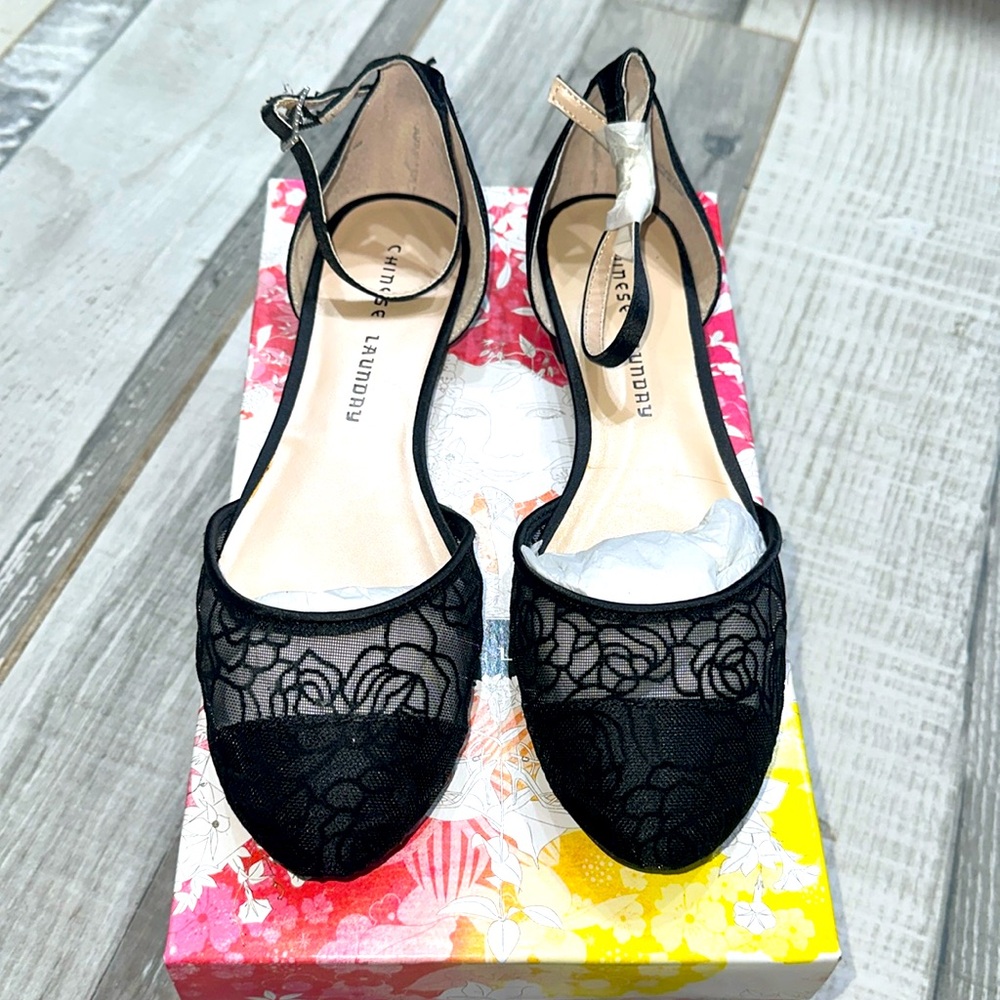 Chinese Laundry black mesh/satin sandals